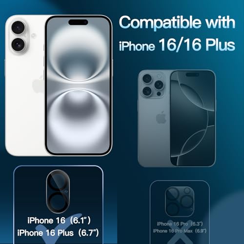 JETech 9H Tempered Glass Camera Lens Protector for iPhone 16 and iPhone 16 Plus, Case Friendly, Anti-Scratch, HD Clear,