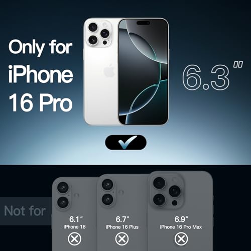 JETech Clear 5 in 1 Case iPhone 16 Pro 6.3-Inch 2 Pack Tempered Glass Screen Protectors Non-Yellowing Shockproof Bumper