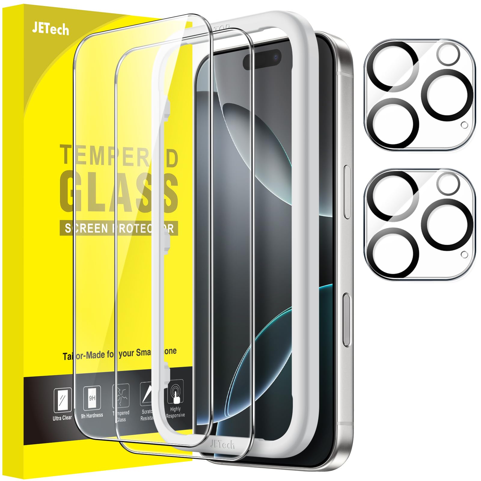 JETech HD Clear Tempered Glass Screen Protector for iPhone 16 Pro 6.3-Inch
| JETech Easy Installation Tool with 2-Pack