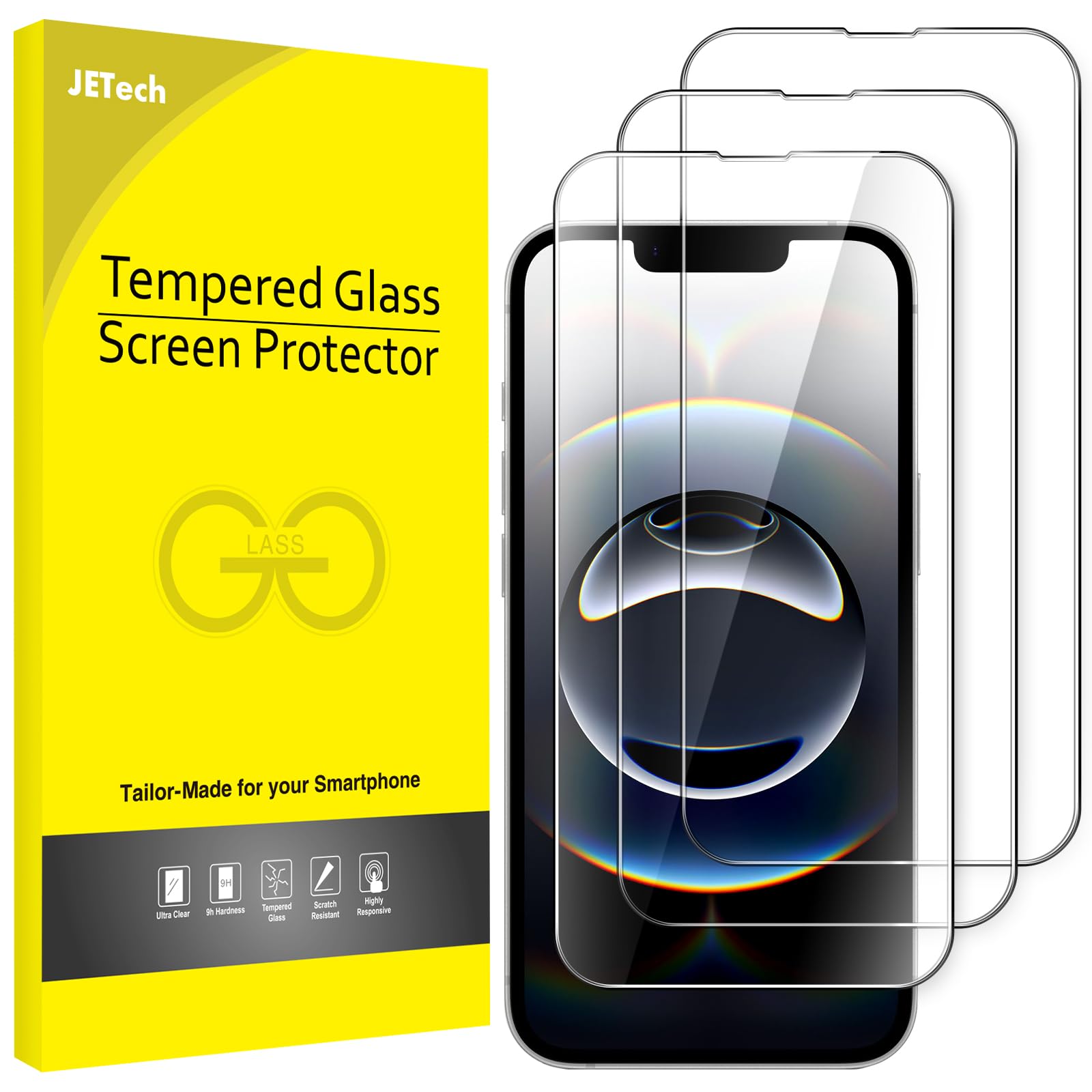 JETech Full Coverage Screen Protector for iPhone 16e 6.1-Inch 2025 HD Clear 9H Tempered Glass Film Case-Friendly 3-Pack